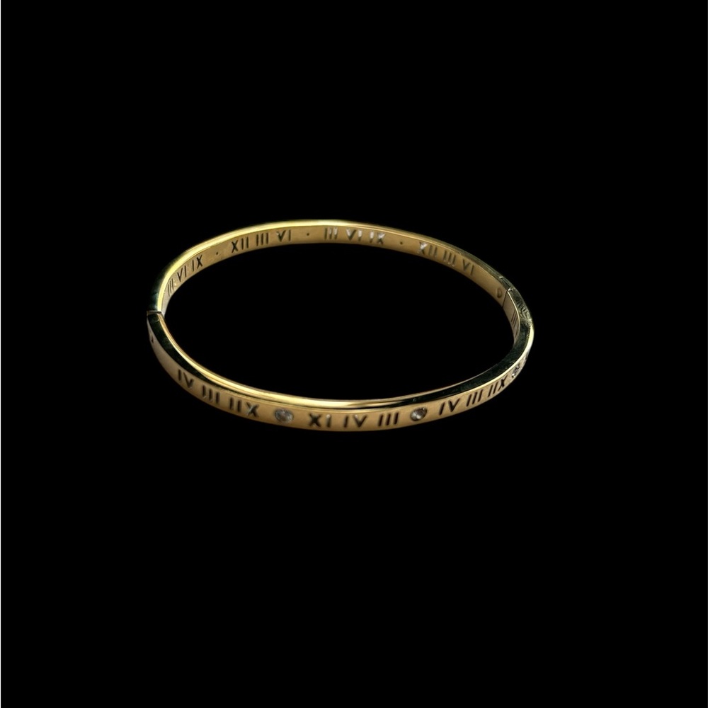 Roman Numeral 18K Gold Plated Bangle Bracelet with Crystals - Picture 3 of 3